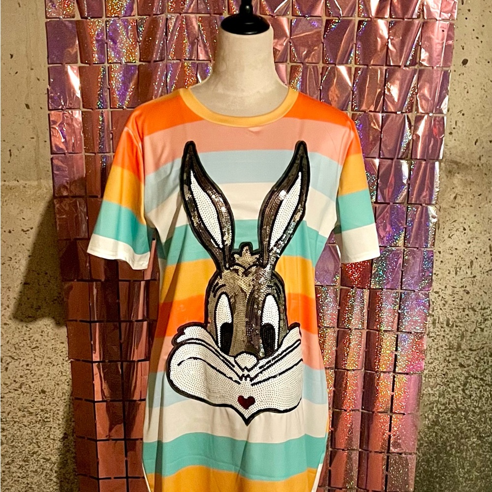 Colorful Striped & Sequined Bugs Bunny Dress